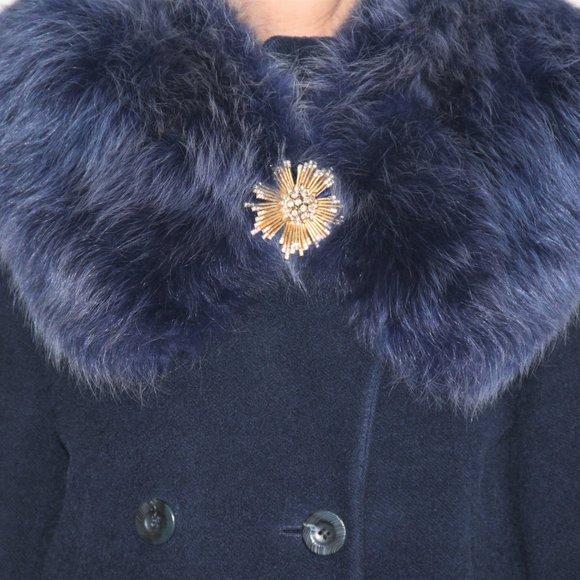 Stunning Detachable Navy Blue Fox Fluffy Fur Wrap Plush Collar Over Shoulders